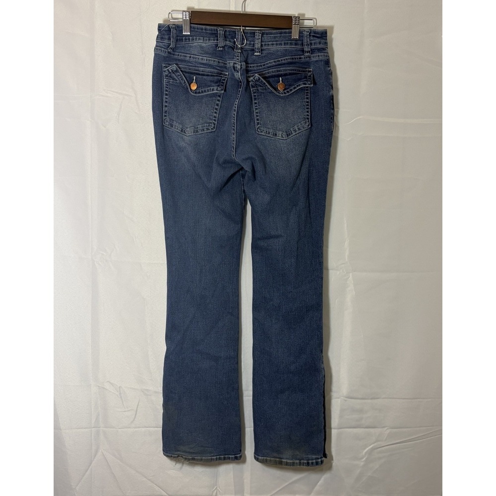 Flamingals Flared Jeans Womens Sz L (32x32) Mid Rise Side Seam Detail Stretch - Picture 5 of 14